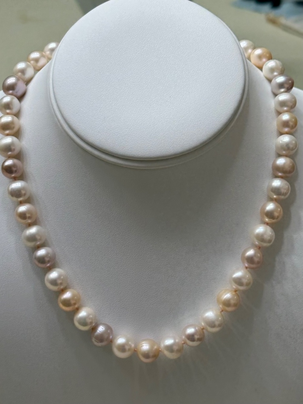 10mm+ HAND KNOTTED Multi-Color Pearls Strand 14K Yellow Gold Fill Clasp